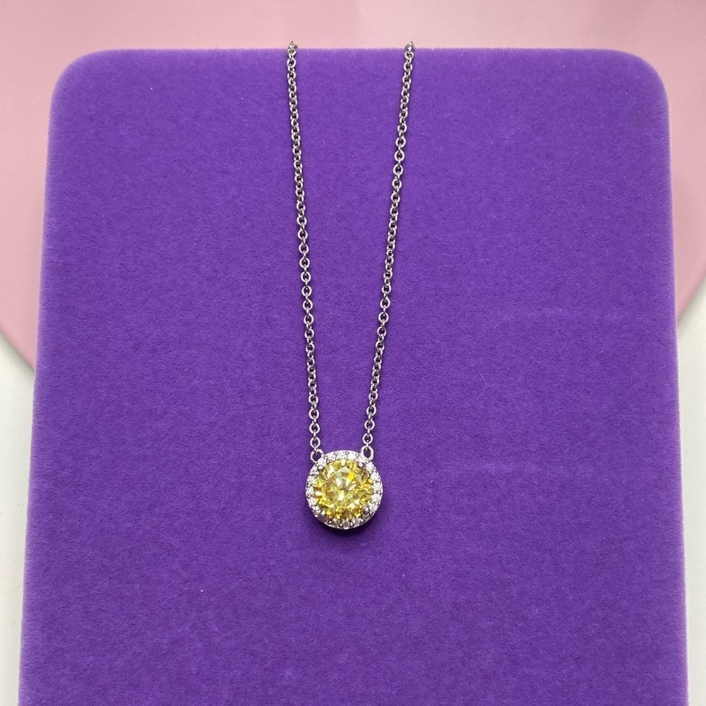 ๐ 925 Yellow & White CZโHalo Necklace